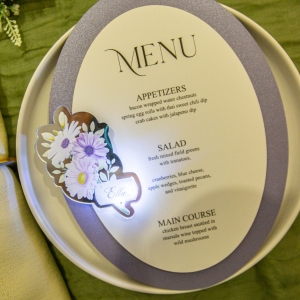Oval Menu Card with Glowing Flower Tag RFGC010