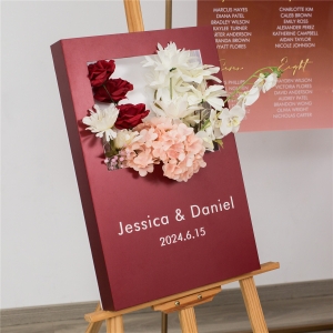 Burgundy PVC Foam Board Wedding Sign with 3D Acrylic Name Tag RYK072