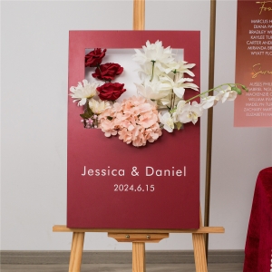 Burgundy PVC Foam Board Wedding Sign with 3D Acrylic Name Tag RYK072