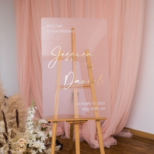 Contemporary Minimalistic Frosted Acrylic Wedding Sign with Gold 3D Letters RYK077