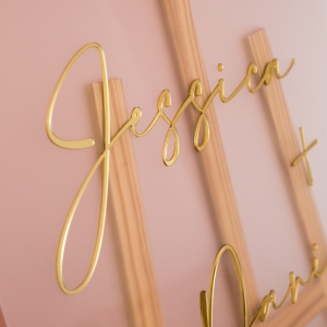 Contemporary Minimalistic Frosted Acrylic Wedding Sign with Gold 3D Letters RYK077