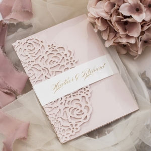 Rose Design Tri-fold Laser Cut Wholesale Wedding Invitation Suite RWSWL0079