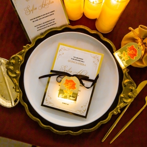 Beauty and the Beast Theme Quinceañera Invitations with Glowing Rose Tag RACRL057
