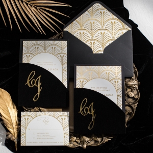 Regal Elegance Royal Golden Crest Wedding Invitation With 3D Acrylic Tag RWSNT005