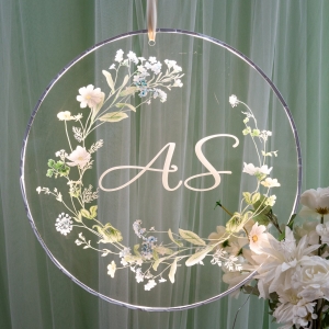 Round Wildflower Monogram Luminous Acrylic Sign for Hanging RFGBC015