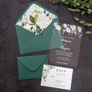 White Floral Greenery Acrylic Wedding Invitation UV Printing ACR13
