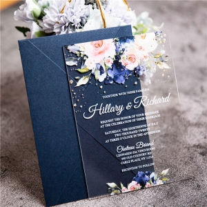 Navy Floral Acrylic Invitation UV Printing ACR16