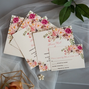 Exquisite Spring Pink Floral UV Printing Wedding Invitations CUPT01
