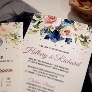 Blush and Navy Floral UV Printing Wedding Invitations CUPT12
