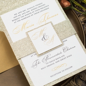 Elegant Glitter Belly Band Calligraphy Wedding Invite RDFR006