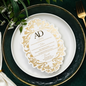 Die-cut Floral Style  Gold foil Printing Menu Card with 3D Name Tag RDPM018