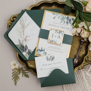Botanical Wedding Invite with Gold Mirror Paper Backer DFR010