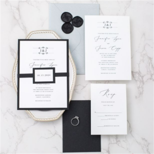 Modern Black Wedding Invitations with Customized Monogram DFR011