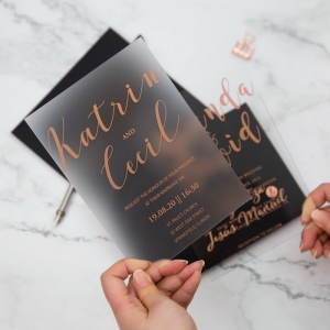 Frosted Acrylic Wedding Invitation With Rose Gold Screen Printing FACR04