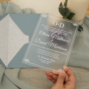 Simple Border Frosted Acrylic Wedding Invitation UV Printing FACR07