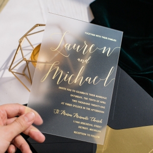 Modern Luxury Gold Calligraphy Frosted Acrylic Wedding Invitation FACR10