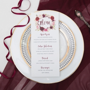 Fall Burgundy And Blush Floral Digital Printing Menu Card RDPM001