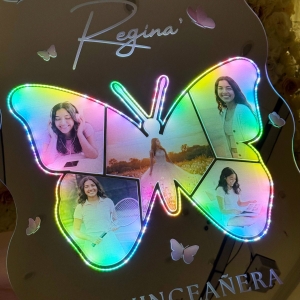 Quinceañera Butterfly Photo Collage LED Welcome Sign RFGBC051