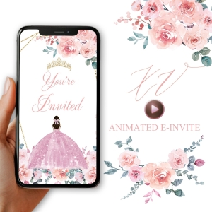 Quinceañera Pink Photo Personalized Animated E-Invite REI007