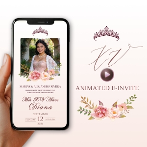 Quinceañera Flower Photo Personalized Animated E-Invite REI008