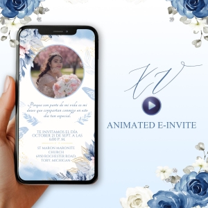 Quinceañera Blue Photo Personalized Animated E-Invite REI009