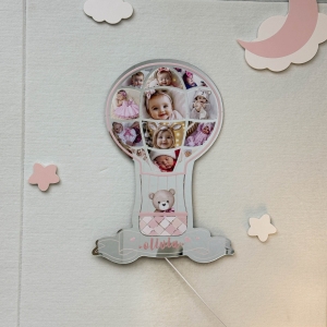 Nursery Wall Decor Pink Hot Balloon Photo Name Sign RFGPS020