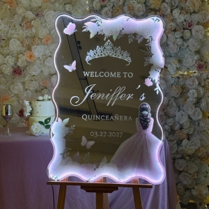 Quinceañera Wavy Edge Pink Princess LED Welcome Sign RFGBC057