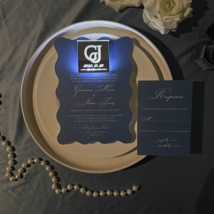 Wavy-Edge Flat Wedding Invitation Set with Glowing Tag RACRL074