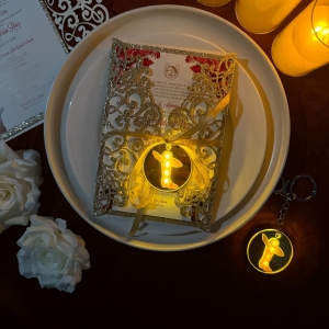 Glitter Laser Cut Pocket with Luminous Boot Tag Quinceañera Invitation Suite RACRL068