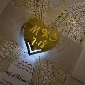 Romantic Laser Cut Pocket with LED Heart Tag for Wedding Invitation Suite RACRL072