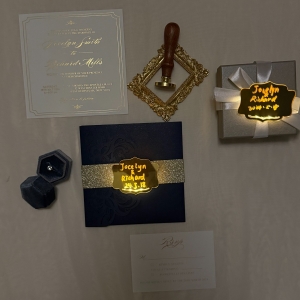 Tri-Fold Laser Cut Pocket with Luminous Keepsake Tag for Wedding Invitation Suite RACRL073