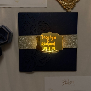 Tri-Fold Laser Cut Pocket with Luminous Keepsake Tag for Wedding Invitation Suite RACRL073