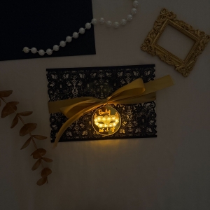 Laser Cut Pocket with LED Mask Tag Quinceañera Invitation Suite RACRL069