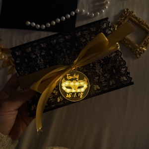 Laser Cut Pocket with LED Mask Tag Quinceañera Invitation Suite RACRL069