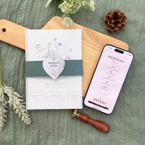 NFC Wedding Invitation Suite with Heart Acrylic Tag & Vellum Wrap RNFCI003