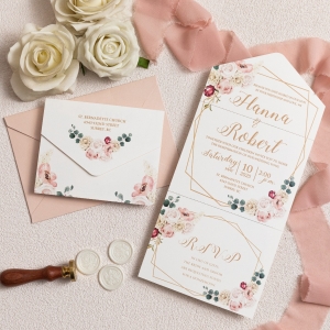 Blush Geometric Floral All-in-one Set Wedding Invitations RDFA001