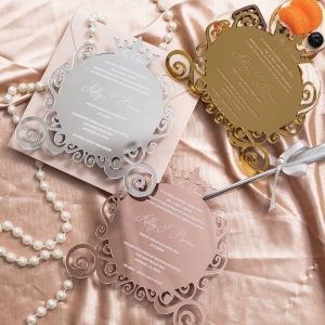 Opulent Mirror Acrylic Event Invitations in Pumpkin Carriage Shape RDACR18