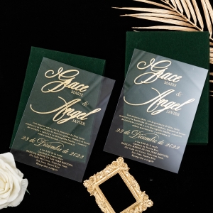 Gorgeous Acrylic Wedding Invitation with Gold Acrylic Name Tag RWSNT048