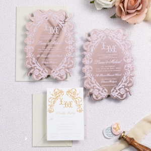 Elegant Floral Shape Acrylic Invitation With Chic White Pattern RDACR15