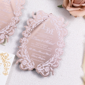 Elegant Floral Shape Acrylic Invitation With Chic White Pattern RDACR15