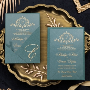 Emerald Green Pocket with 3D Acrylic Stickers and Gold Foiled Acrylic RWSNT054