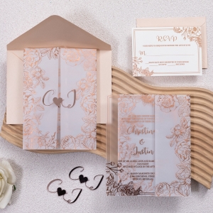 Rose Gold Foil Floral Border Invitation Set with Rose Gold Name Tag RWSNT056