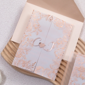 Rose Gold Foil Floral Border Invitation Set with Rose Gold Name Tag RWSNT056
