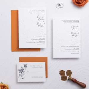 Exquisite Floral Embossed Cotton Invitations with Letterpress Calligraph RCEP001