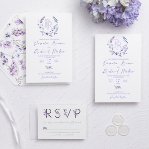 Lavender Bliss Boho Letterpress Flat Wedding Invitation RLFI007