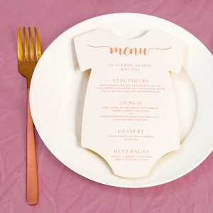 Cute Infant Bodysuit Shape Baby Shower Menu Card RDPM026