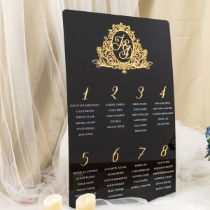 Modern Black Gold Monogram Acrylic Seating Chart RYK092