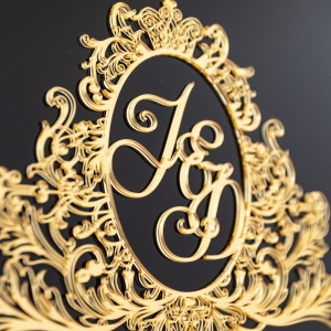 Modern Black Gold Monogram Acrylic Seating Chart RYK092