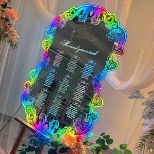 Luminous Laser Cut Silver Mirror Seating Chart with Chic Pattern RFGBC046