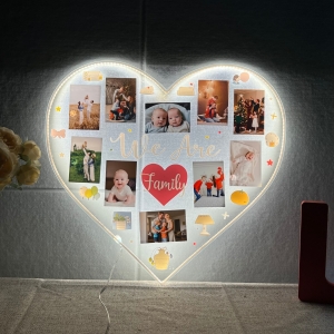 Enchanting Heart-Shaped Family Multi-Photo LED Collage Sign RFGPS006
